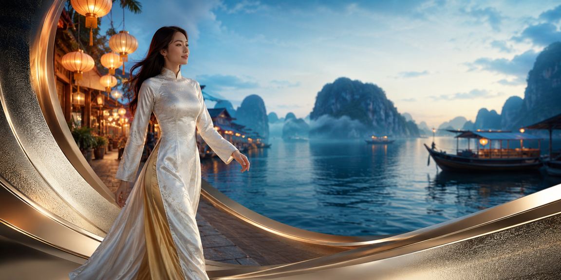 Người chơi VIP mặc áo dài tại vịnh Hạ Long tận hưởng trải nghiệm casino cao cấp